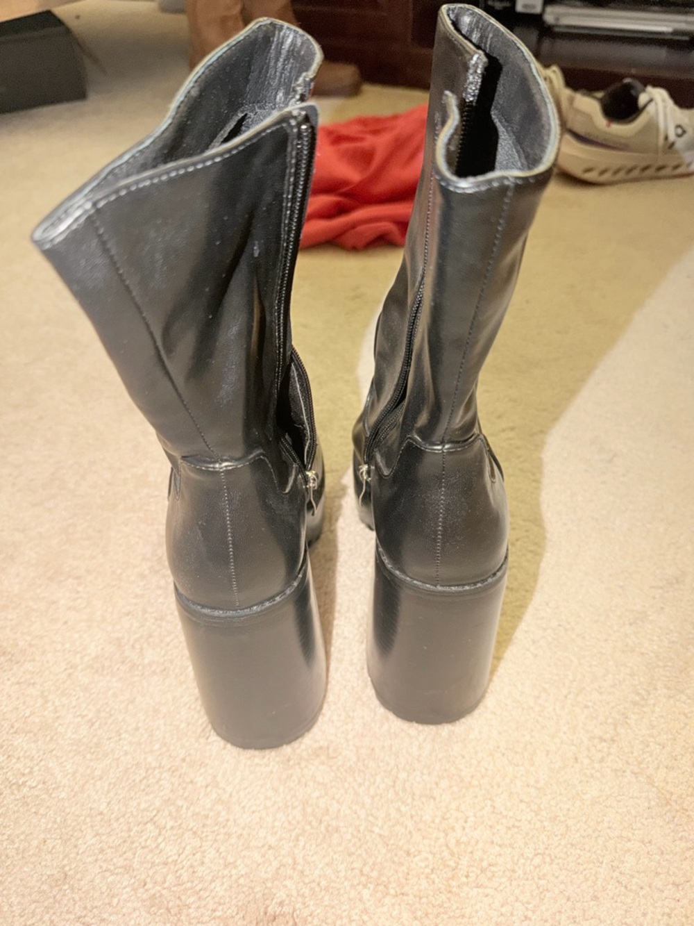 Princess Polly Black Platform Mid-Calf Zip Heeled Boots - Picture 5 of 6